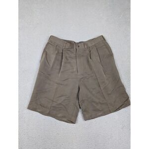 Andrew Fezza Dress Shorts Mens‎ 34 Brown Pleated Zip Fly Pockets Rayon Blend